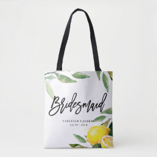 Bridesmaid Watercolor Lemon Weding Tote Bag