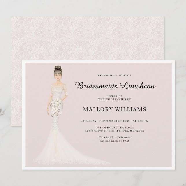 Bridesmaids Luncheon Fashion Bride Convite (Frente/Verso)