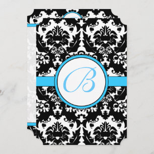 Bright Aqua Damask Heart Swirls Casamento Convite