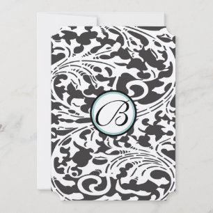 Bright Aqua Damask Leaf Swirls Convite Para Casame