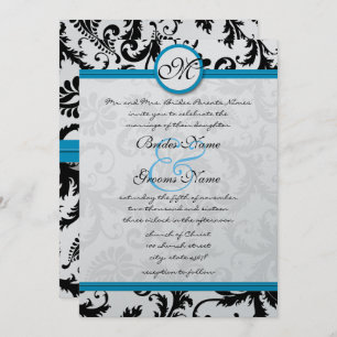 Bright Aqua Damask Swirls Convite de Casamento 5 x
