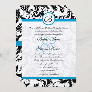Bright Aqua Damask Swirls Convite de Casamento 5 x