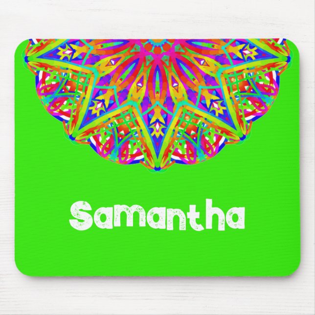 Bright Green Mandala Nome Mousepad (Frente)