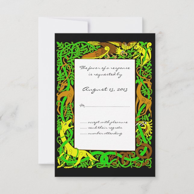 Bright Greens Celtic Animal Design Casamento RSVP (Frente)