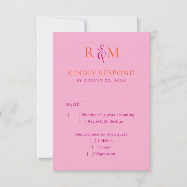 Bright Magenta Laranja Simples Monograma RSVP de C (Frente)