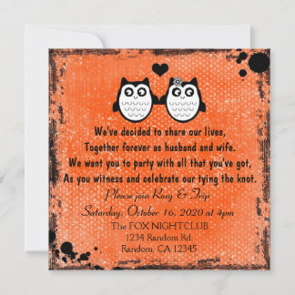 Bright orange grunge owl punk convites para casame
