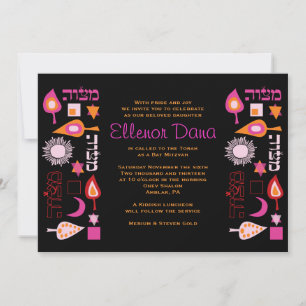 BRIGHT PINK MITZVAH Bar Bat Mitzvah Convite