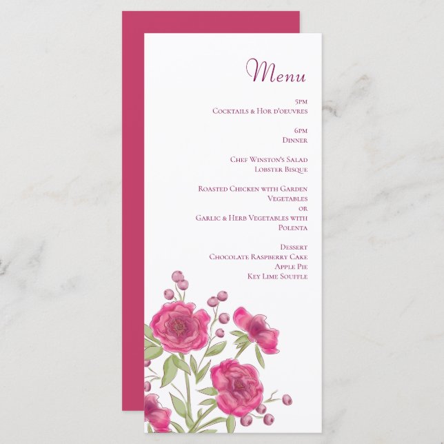 Bright Pink Rose Wedding Menus (Frente/Verso)