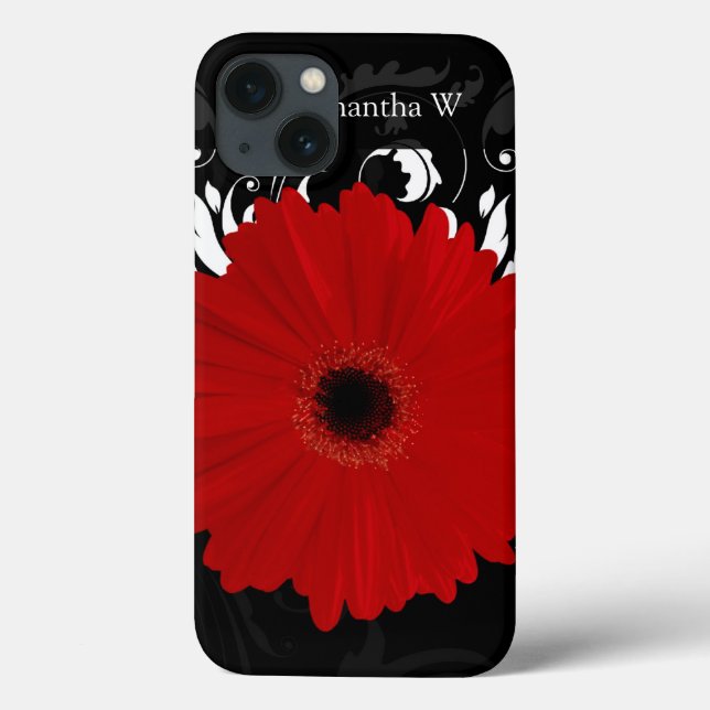 Bright Red Gerbera Daisy em Preto (Verso)