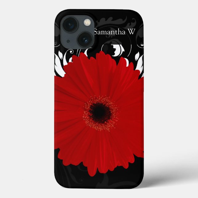 Bright Red Gerbera Daisy em Preto (Verso)
