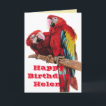 Bright Red Macaw Parrots Watercolor Cartão de Aniv<br><div class="desc">Bright Red Macaw Parrots Watercolor Card. Deixem esses lindos pássaros clarearem seu dia! Projetado a partir de uma das minhas aquarelas originais. Claro,  para colocar um sorriso no rosto dos receptores.</div>