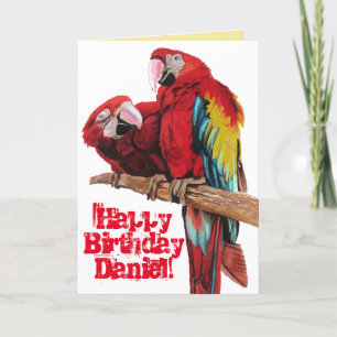 Bright Red Macaw Parrots Watercolor Cartão de Aniv