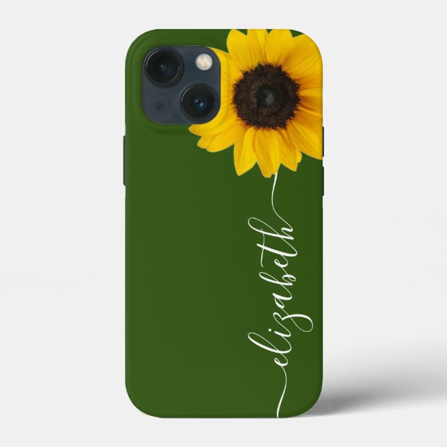 Bright Sunflower Script Stem Nome Capa de telefone (Verso)