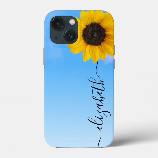 Bright Sunflower Sky Script Stem Name Capa de tele (Verso)