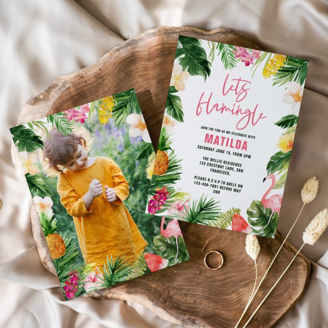 Bright tropical deixa flamingar o aniversário de f (Criador carregado)