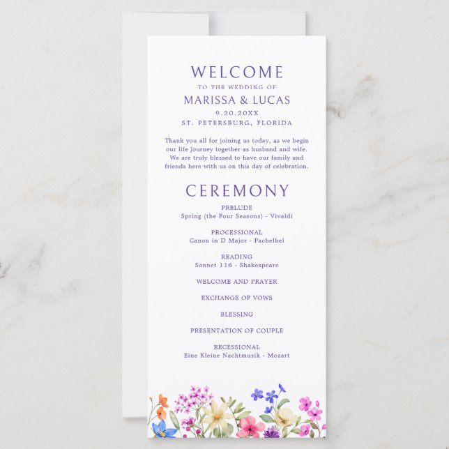 Bright Vivid Colors Wildflower Weding Program (Frente)