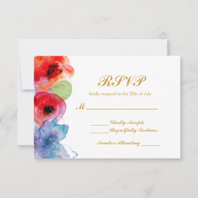 Bright Watercolor Floral Flowers RSVP Casamento (Frente)