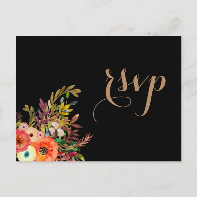 Bright Watercolor Florals Casando Convite RSVP (Frente)