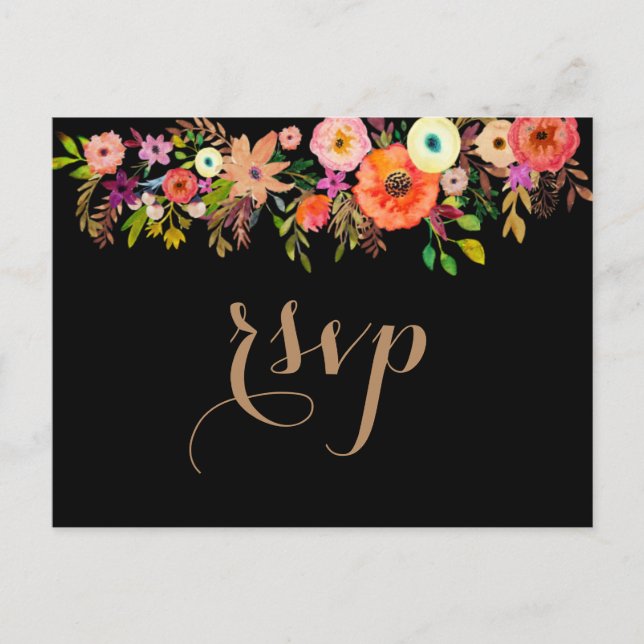 Bright Watercolor Florals Casando Convite RSVP (Frente)