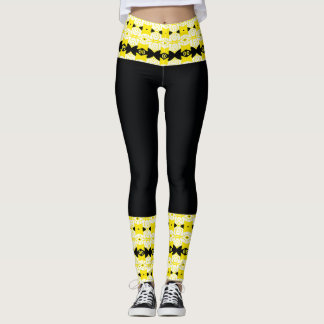 Bright Yellow & Black Tribal Leggings