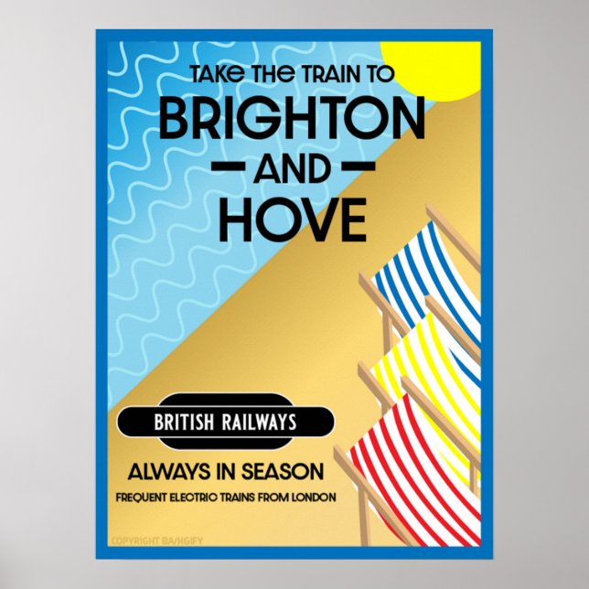 Brighton E Hove Train Viagem Beach Art Poster (Frente)