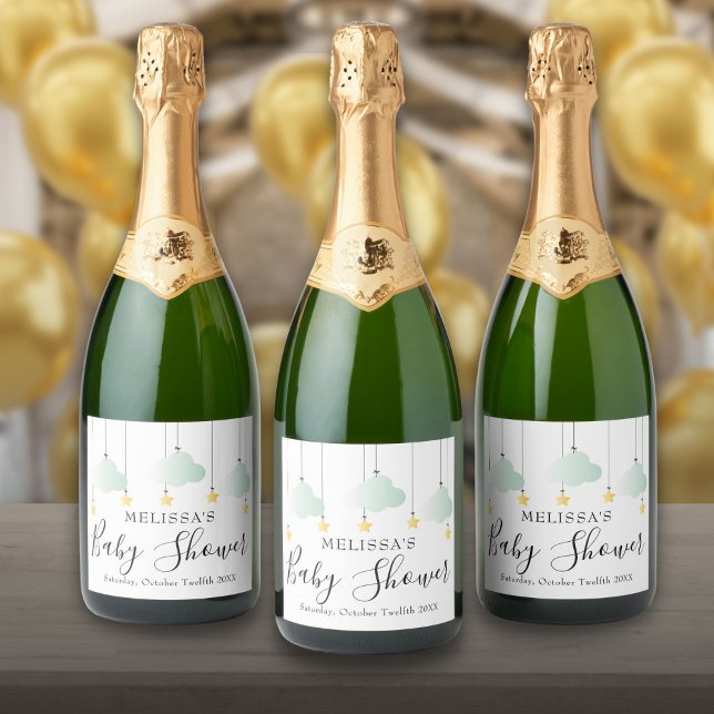 Brilha Brilha Estrelinha Chuva de Bebê Neutra (Twinkle Twinkle Little Star Neutral Baby Shower Sparkling Wine Label)