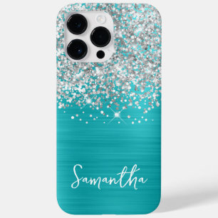 Brilhante Glitter Prateado Turquesa Azul Glam Nome