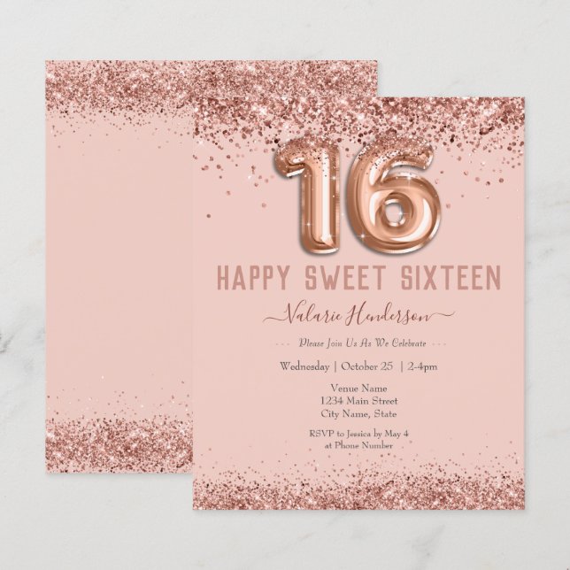 Brilhante Rosa Feliz 16º Aniversário (Frente/Verso)