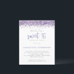 Brilhante Roxo do Orçamento Doce 16 Convite<br><div class="desc">Glitter Roxo Orçamental Doce 16 Convite Um alternativo de 4, 5 pol x 5, 6 pol com preço inferior. Disponível em um STOCK DE CARTÃO SEMI GLOSS 110 lb, que é a opção padrão (recomendada para convites), OU um STOCK DE PAPEL THINNER SATIN FINISH 80 lb (ideal para gabinetes). O...</div>