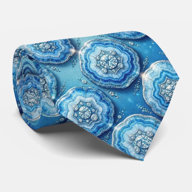 Brilho & Brilho | Gravata de Luxo Oceano Azul Geod (Rolled)