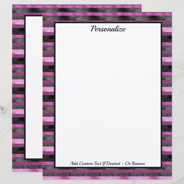 Brilho Chic Rosa Listras Glitter Preto Personaliza (Frente/Verso)
