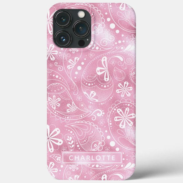 Brilho Cor-de-Rosa Moderno Paisley Personalizado F (Verso)
