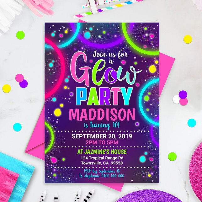 Brilho do Convite de festas Neon no brilho escuro (Criador carregado)