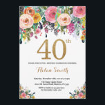Brilho Dourado do convite floral do aniversário de<br><div class="desc">Convite floral do aniversário de 40 anos para mulheres. Flor floral da aguarela. Brilho Dourado. Flor cor-de-rosa,  amarela,  alaranjada,  roxa. Aniversário adulto. Para uma personalização mais adicional,  clique por favor "personalizam-no" botão e usam-nos nossa ferramenta de design para alterar este modelo.</div>