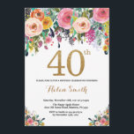 Brilho Dourado do convite floral do aniversário de<br><div class="desc">Convite floral do aniversário de 40 anos para mulheres. Flor floral da aguarela. Brilho Dourado. Flor cor-de-rosa,  amarela,  alaranjada,  roxa. Aniversário adulto. Para uma personalização mais adicional,  clique por favor "personalizam-no" botão e usam-nos nossa ferramenta de design para alterar este modelo.</div>