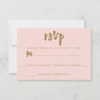 Brilho Dourado Rubor Rosa Casamento Simples RSVP