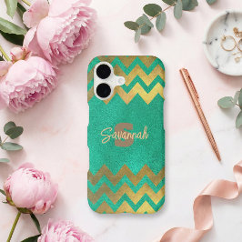 Brilho em Chevron Verde Esmeralda e Dourado