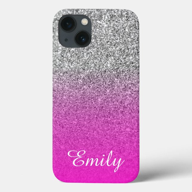 Brilho Prateado Neon Rosa Ombre Personalizado (Verso)