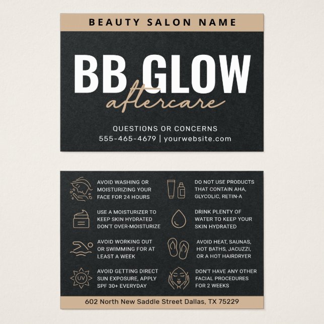 Brilho preto Premium Facial Após Cartão de Cuidado (Frente & Verso)