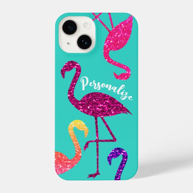 Brilho rosa de flamingo Personalize turquesa (Verso)