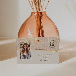 Brilho rosa dourado rosa moderno feminino crachá e