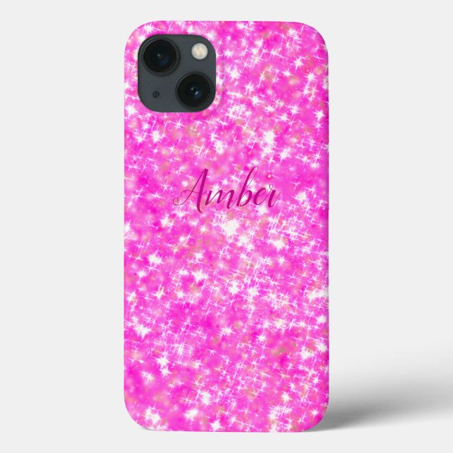 Brilho Rosa Quente Glitter Elegante Personalizado (Verso)