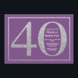 Brilho roxo e de prata do convite do aniversário<br><div class="desc">Convite do aniversário de 40 anos. O roxo e a festa de aniversário do brilho da prata convidam com fundo roxo. Aniversário da surpresa. Aniversário adulto. Partido da festança de Bday dos homens ou das mulheres. Para uma personalização mais adicional, clique por favor "personalizam-no" botão e usam-nos nossa ferramenta de...</div>