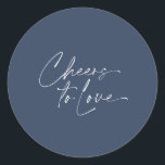 Brinde ao Amor Adesivo – Fundo Azul-Marinho<br><div class="desc">Celebre o amor com estilo com este adesivo elegante "Brinde ao amor", apresentando um fundo azul-marinho profundo e tipografia branca nítida. Seu design limpo e moderno o torna perfeito para selar caixas de lembranças de casamento, sacolas de presentes ou adicionar um detalhe atencioso à papelaria do seu evento. Um toque...</div>