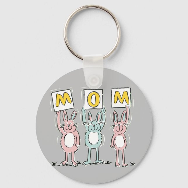 Brinde para Mãe Coelhinhos Divertidos Chaveiro (Frente)