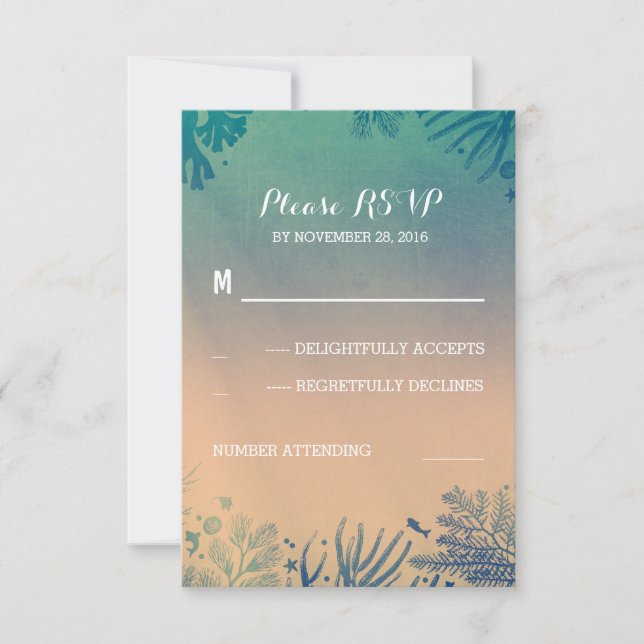 brinde submarina de praia e RSVP de casamento azul (Frente)