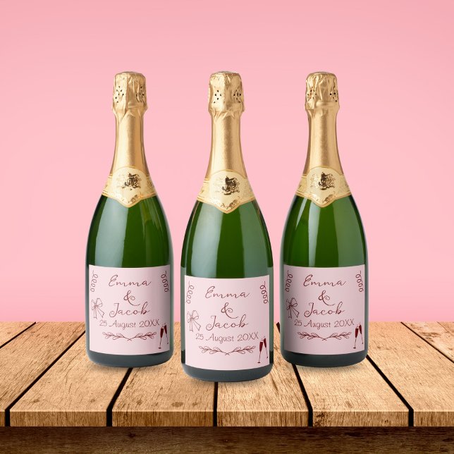 Brindes de Champanhe com Rabiscos Caprichosos (Whimsical Quirky Squiggles Pink Wedding Bottle Label)