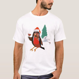 Brindes de Natal Robin na camiseta masculina