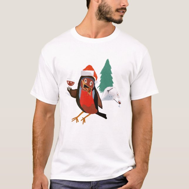 Brindes de Natal Robin na camiseta masculina (Frente)