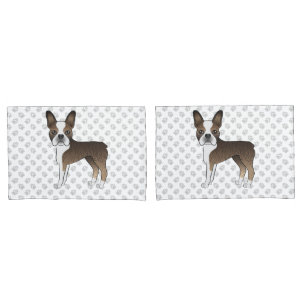 Brindle Boston Terrier Cartoon Dogs & Paws